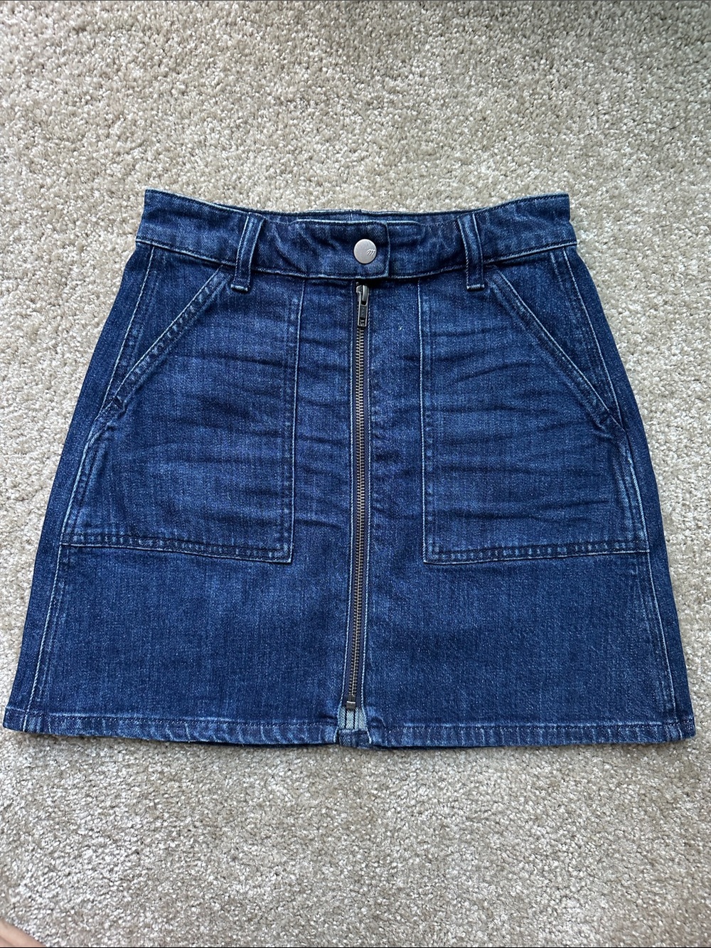 Madewell Denim Mini Skirt | A-Line, High Waisted, Zip Front | Size 23